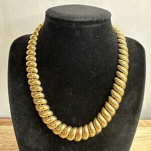 Vintage Collar Necklace 16” Choker Bold Gold Oval Wave Links 1980s